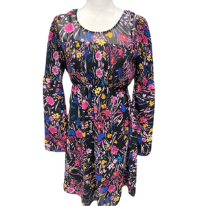 MOTHERHOOD Maternity Dress Black Floral Long Sleeve Size M.  (S032)